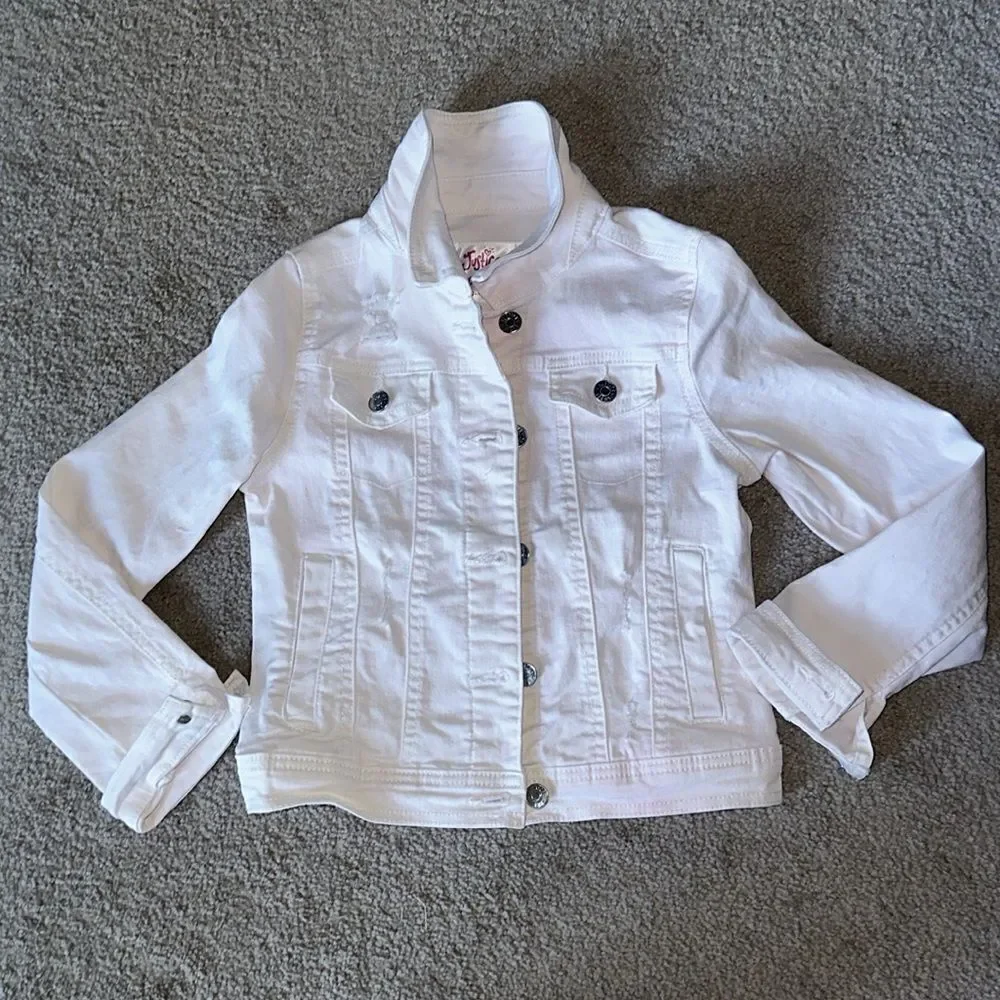Justice Girl’s Distressed Jean Jacket in Faint Light Pink!